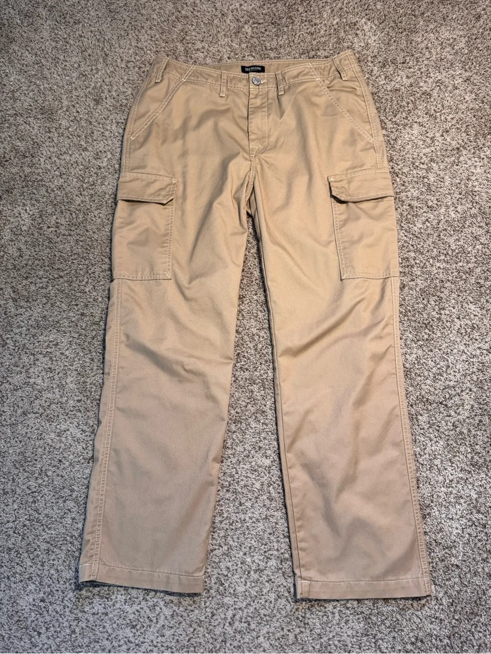 True Religion Men's Khaki Cargo Pants with Flap Pockets - 33